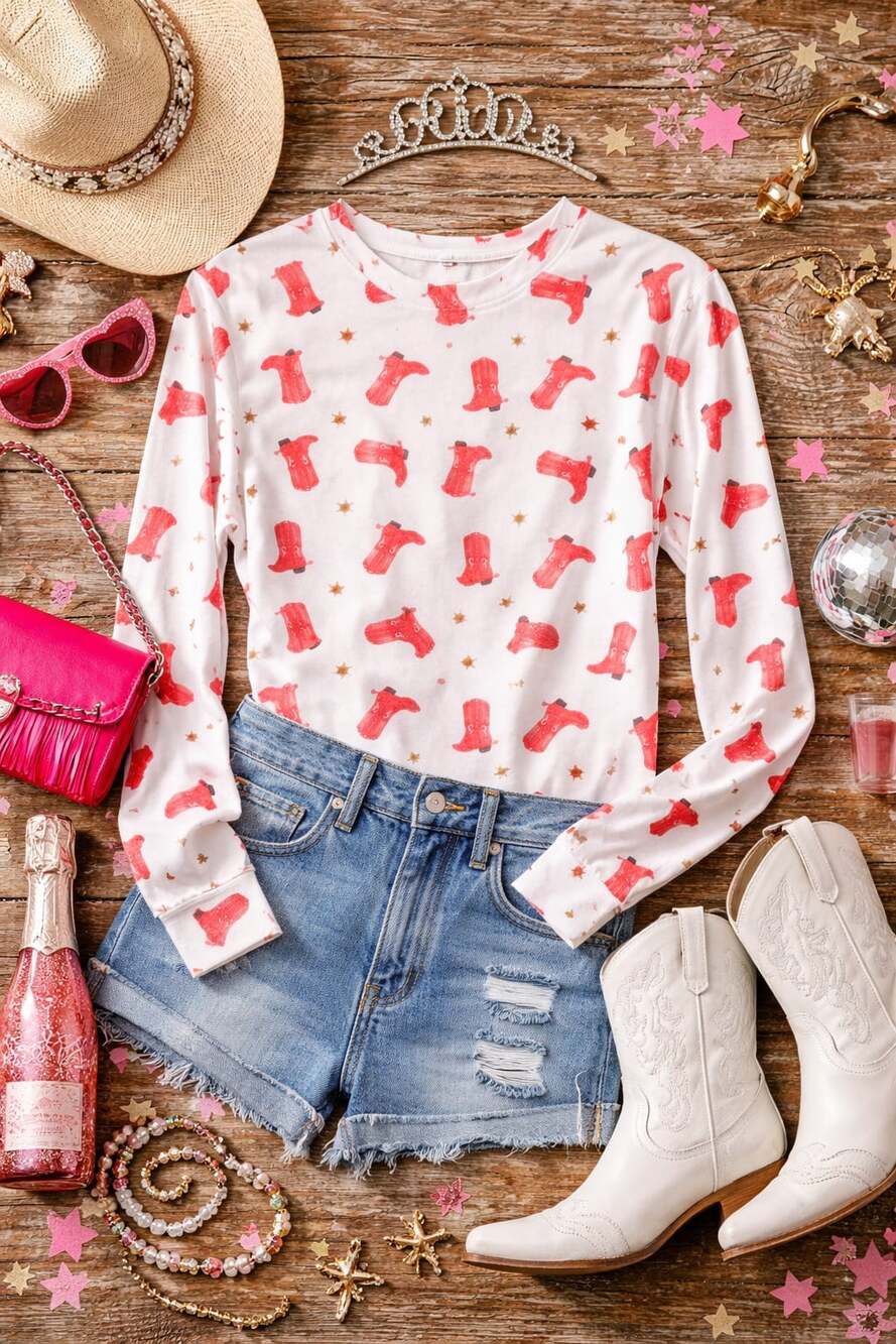 Merigold Kiss Boot Scootins White Mesh Long Sleeve Barbie Cowgirl Top